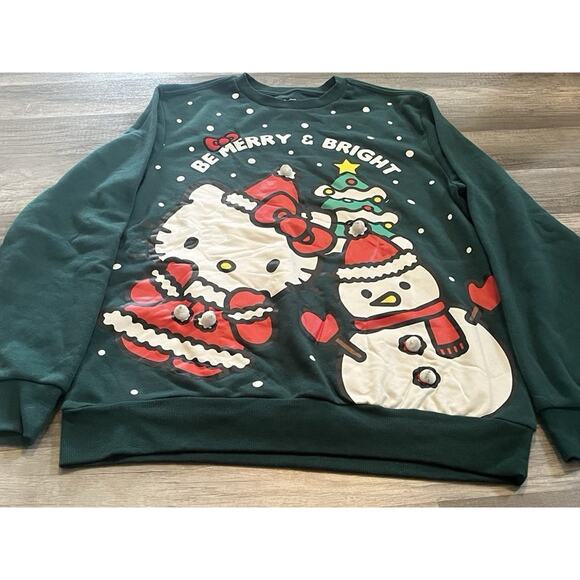 Christmas Hello Kitty Merry & Bright Green Pullover Graphic Sweatshirt Medium - Picture 8 of 13